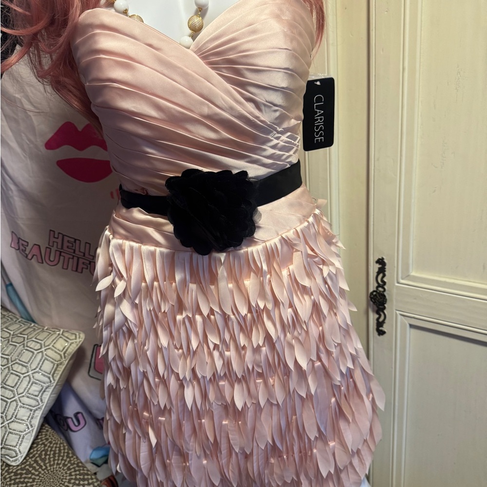 Clarisse pastel pink strapless ‘feathered’ cocktail dress - Picture 15 of 16